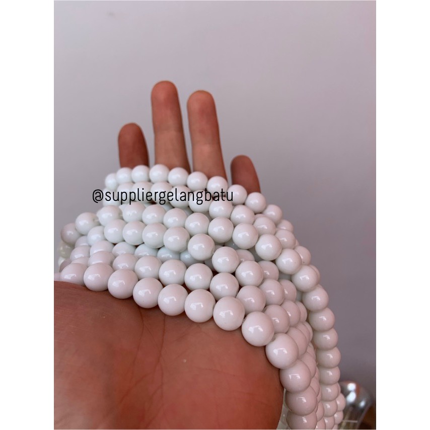 natural 10mm batu WHITE onyx PUTIH warna kilap supplier aksesori obsid