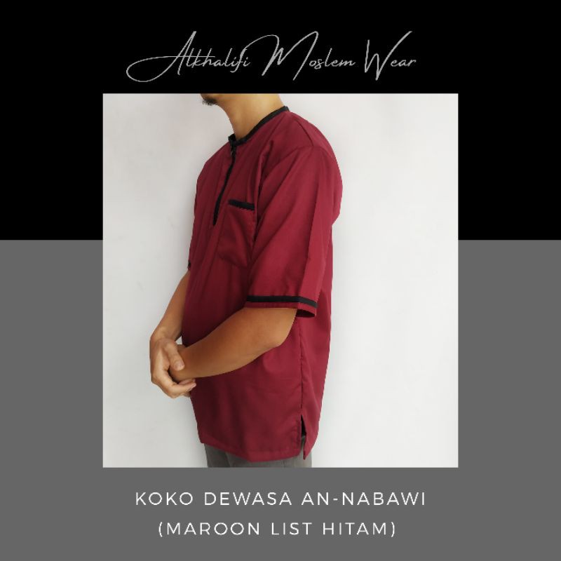 Couple Koko Dewasa An-Nabawi (Maroon List Hitam) Berkualitas By Alkhalifi Moslem Wear