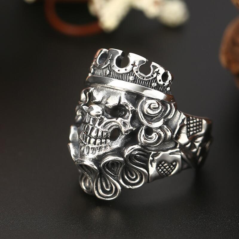 Cincin Desain Tengkorak Badut Mahkota Gaya Gothic Punk Untuk Pria