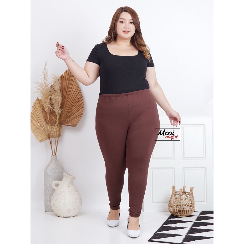 Mooi Outfit - Legging Wanita Jumbo Tebal Premium Bahan Kaos Celana Kekinian Big Size 100kg Pinggang Karet Melar Murah