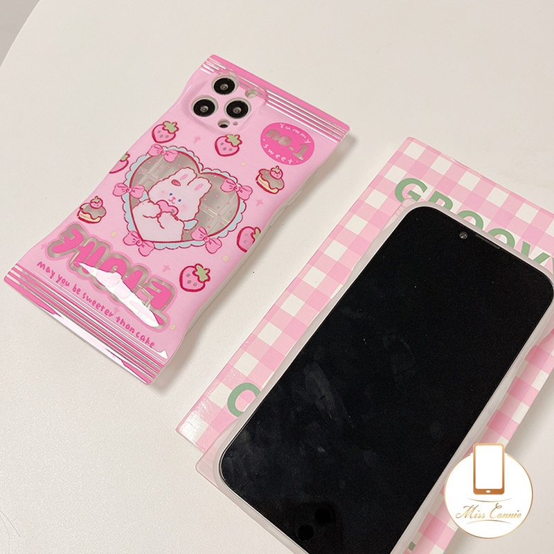 Soft Case Motif Strawberry Kelinci Hati Untuk iPhone 11 Pro Max XR 8 7 6 6s Plus 14 12 13 Pro Max 14 Plus X XS Max SE 2020