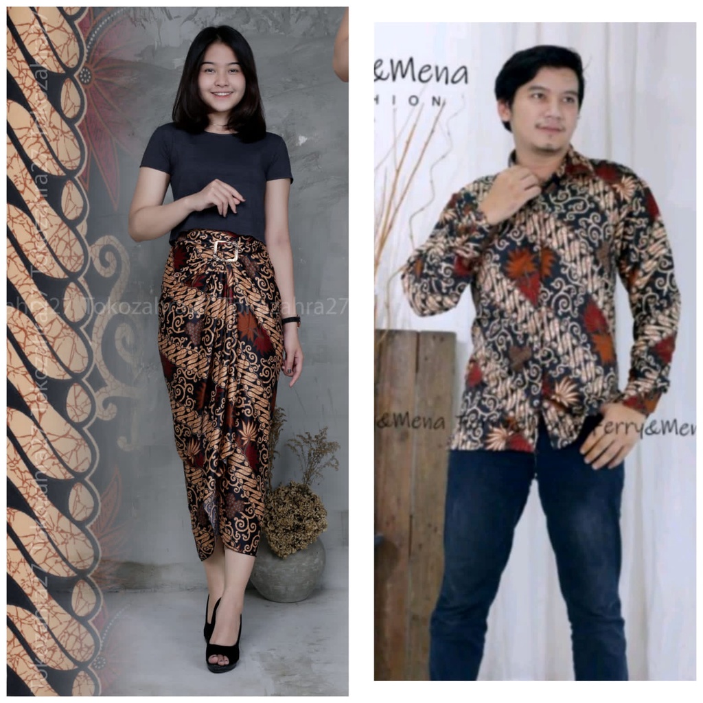 Couple Rok Lilit dan Kemeja Batik Panjang Premium