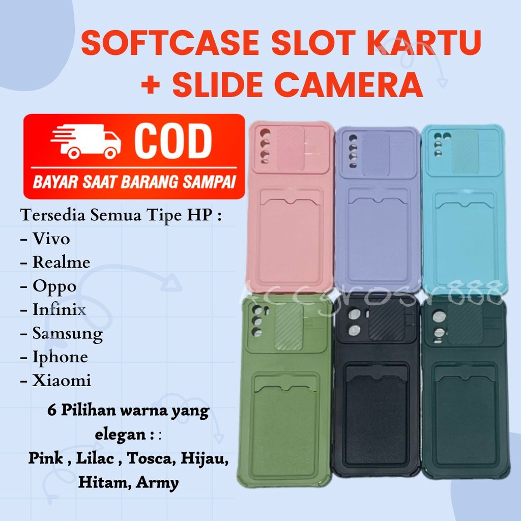 SOFT CASE MACARON SLIDE CAMERA + SLOT CARD HOLDER OPPO A7/A5S/A12/A11K/F9/F9 PRO/A15/A15S CASING HP/