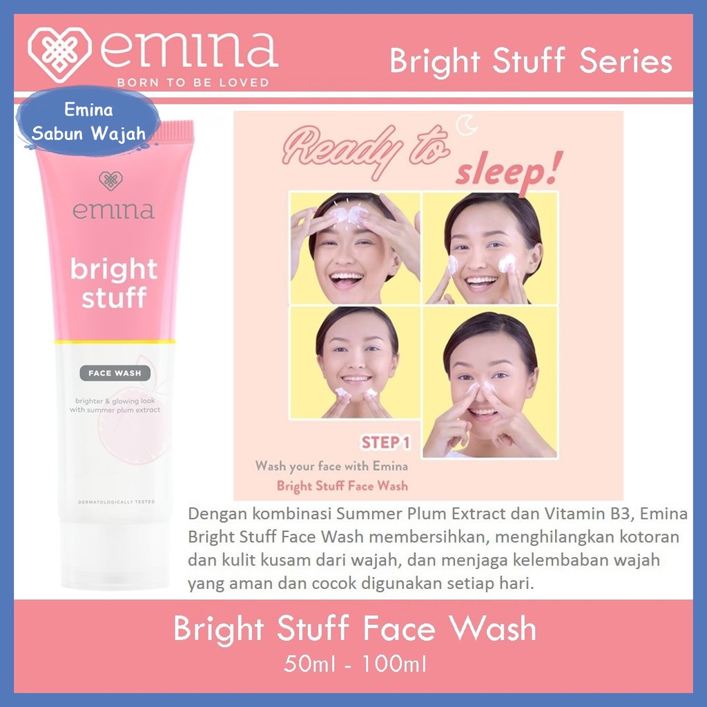 EMINA BRIGHT STUFF SERIES ( MOIST CREAM / SHEET MASK / FACE TONER / FACE WASH / LOOSE POWDER / TONR UP CREAM )