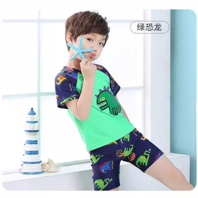 BR3-Baju Renang Anak Laki Dino Import 3in1 Set.