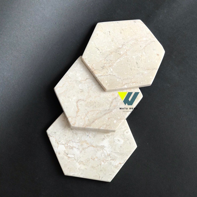 Coaster marmer tatakan gelas marmer Hexagon glossy