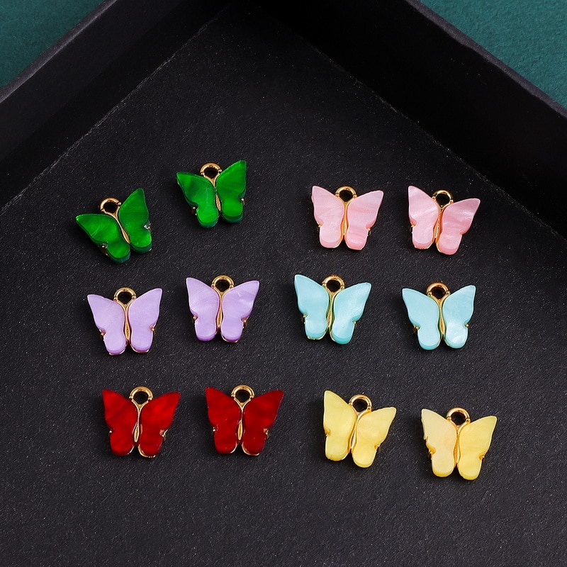 CHARMS 4 Pcs Liontin Butterfly Bahan Alloy Resin Ukuran 13mm Untuk Perhiasan Kalung Handmade