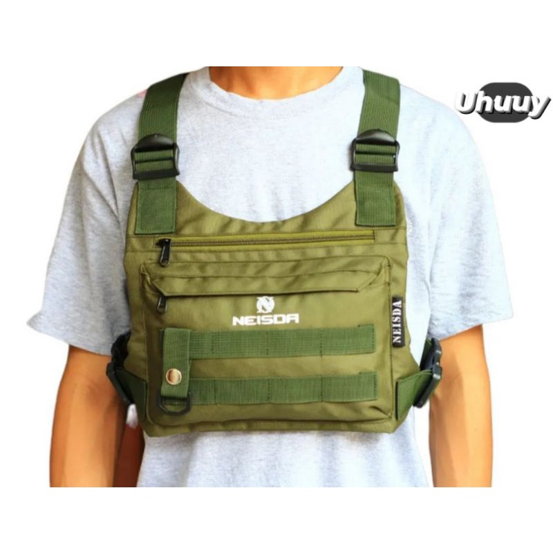 Chest bag  tas dada pria tactical neisda green jammut premium