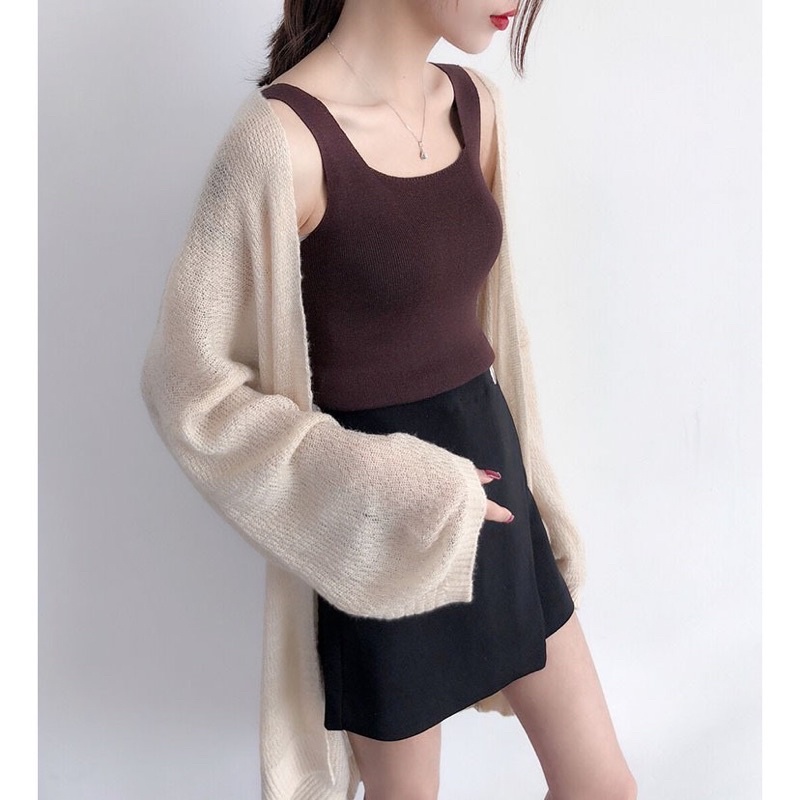 French Square Neck Knit Tanktop Via