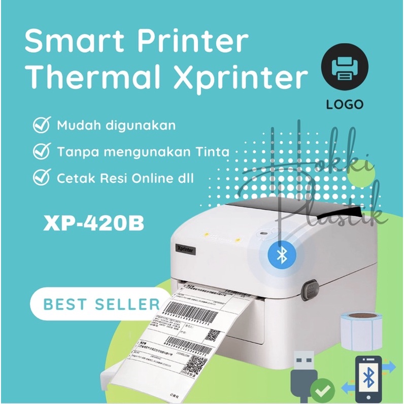 Printer Barcode Thermal / xprinter Label Printer Original 420B Black / Hitam SIZE 110 / A6 Shopee Resi DLL