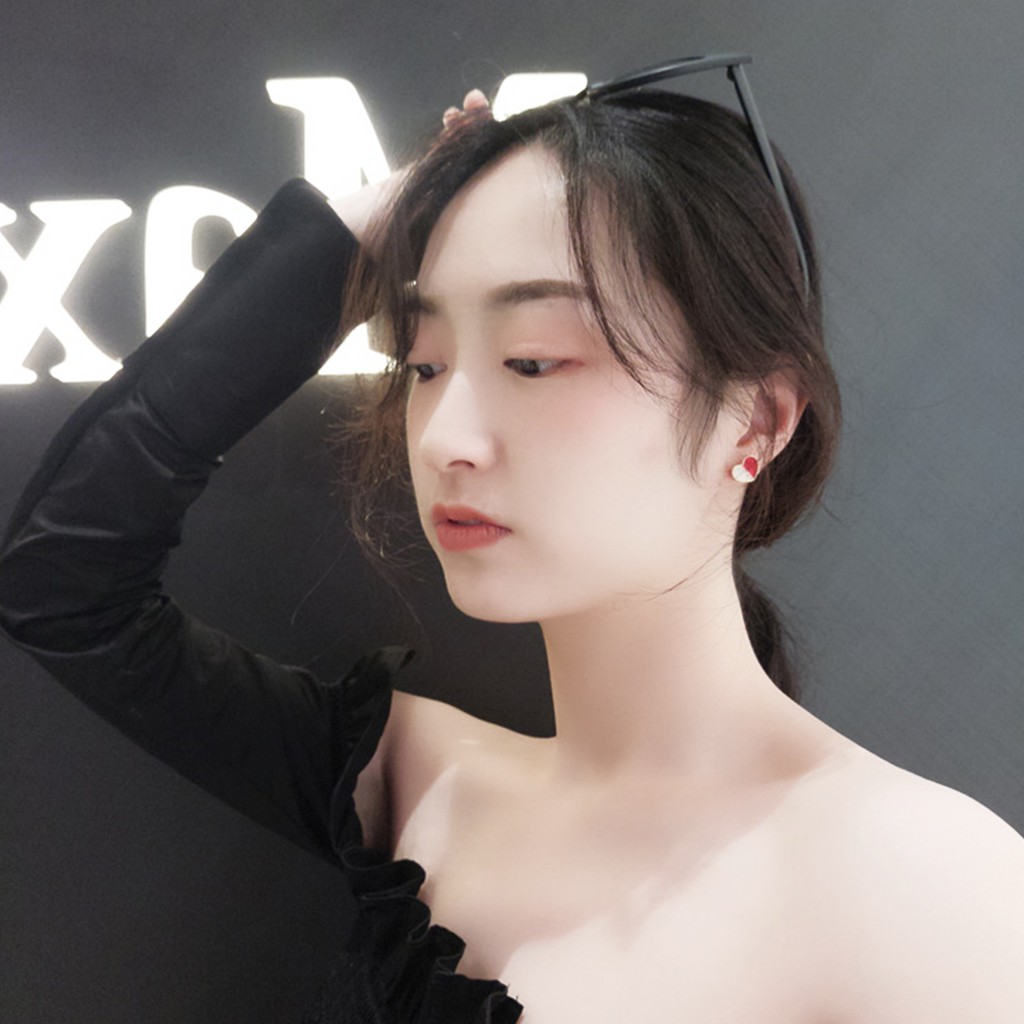 Anting wanita love panjang merah korean style-1