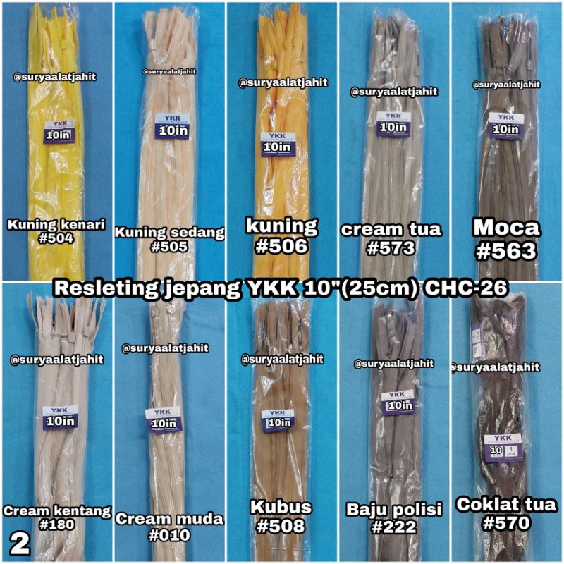 Resleting jepang YKK 10in/25cm CHC-26 @1lusin =rp.55.000/12pcs