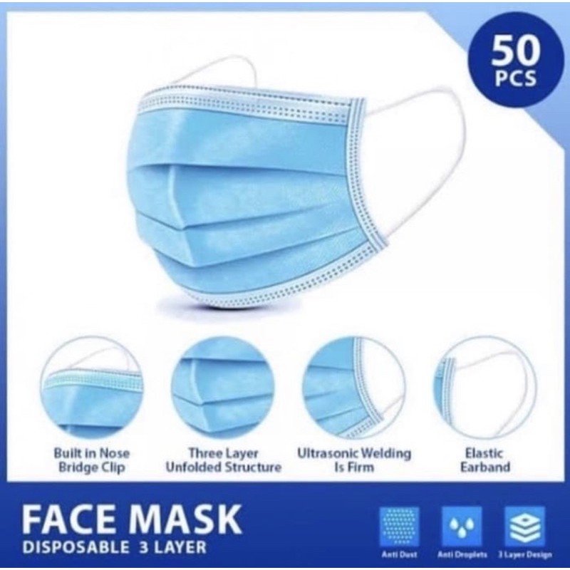 Masker Medis 3 PLY 1 box 50 pcs