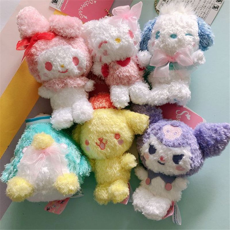 11cm Boneka Kuromi My Melody Plush Keychain Soft Mini Stuffed Doll Handbag Backpack Pendant