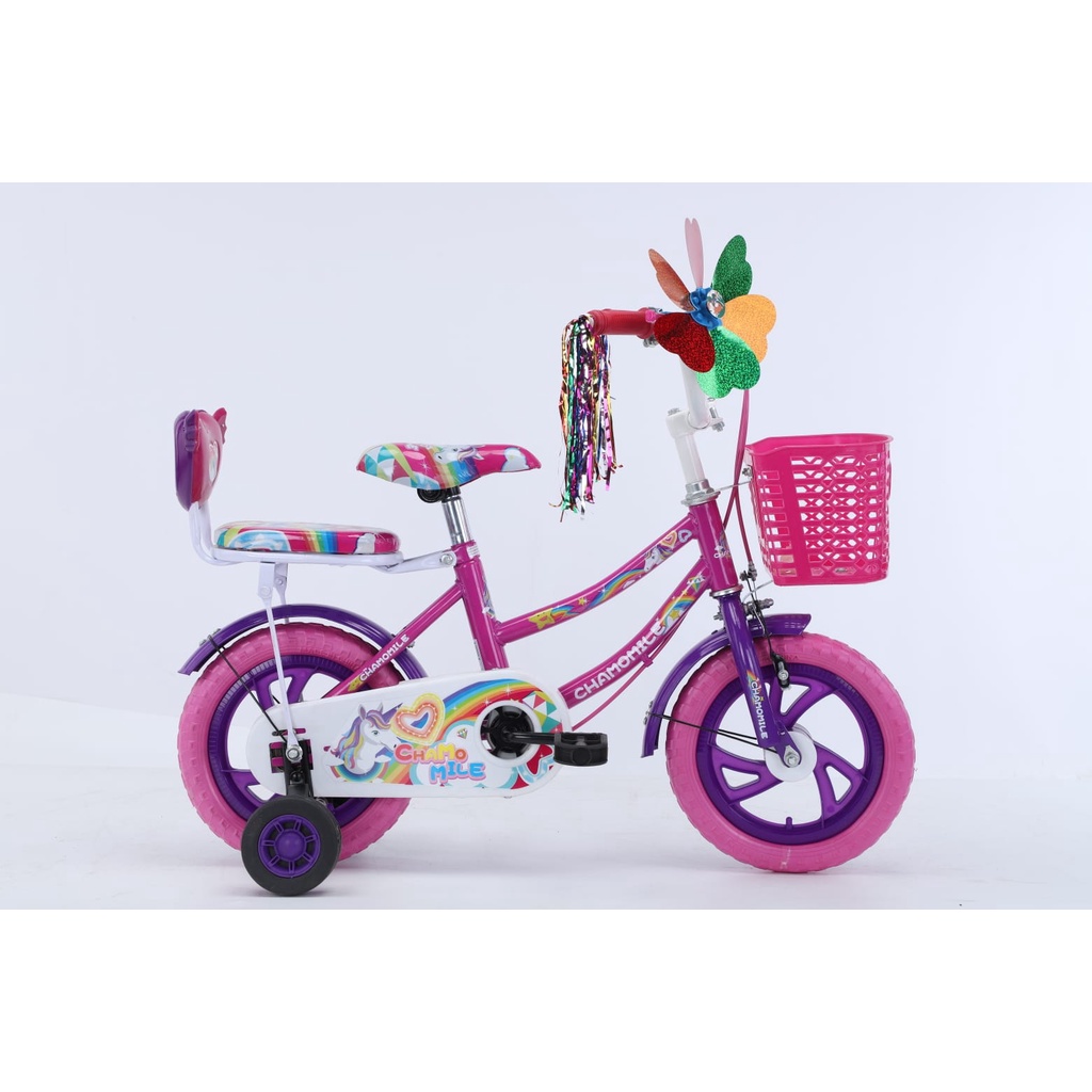 Sepeda Anak Perempuan MINI 12 Inch CHAMOMILE Ban Eva ban Busa ban mati-pink ungu