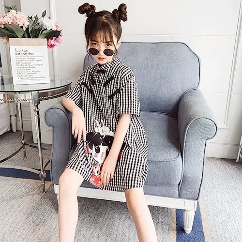 Baju anak Dress Lengan Pendek Motif Kotak Kotak Import K12