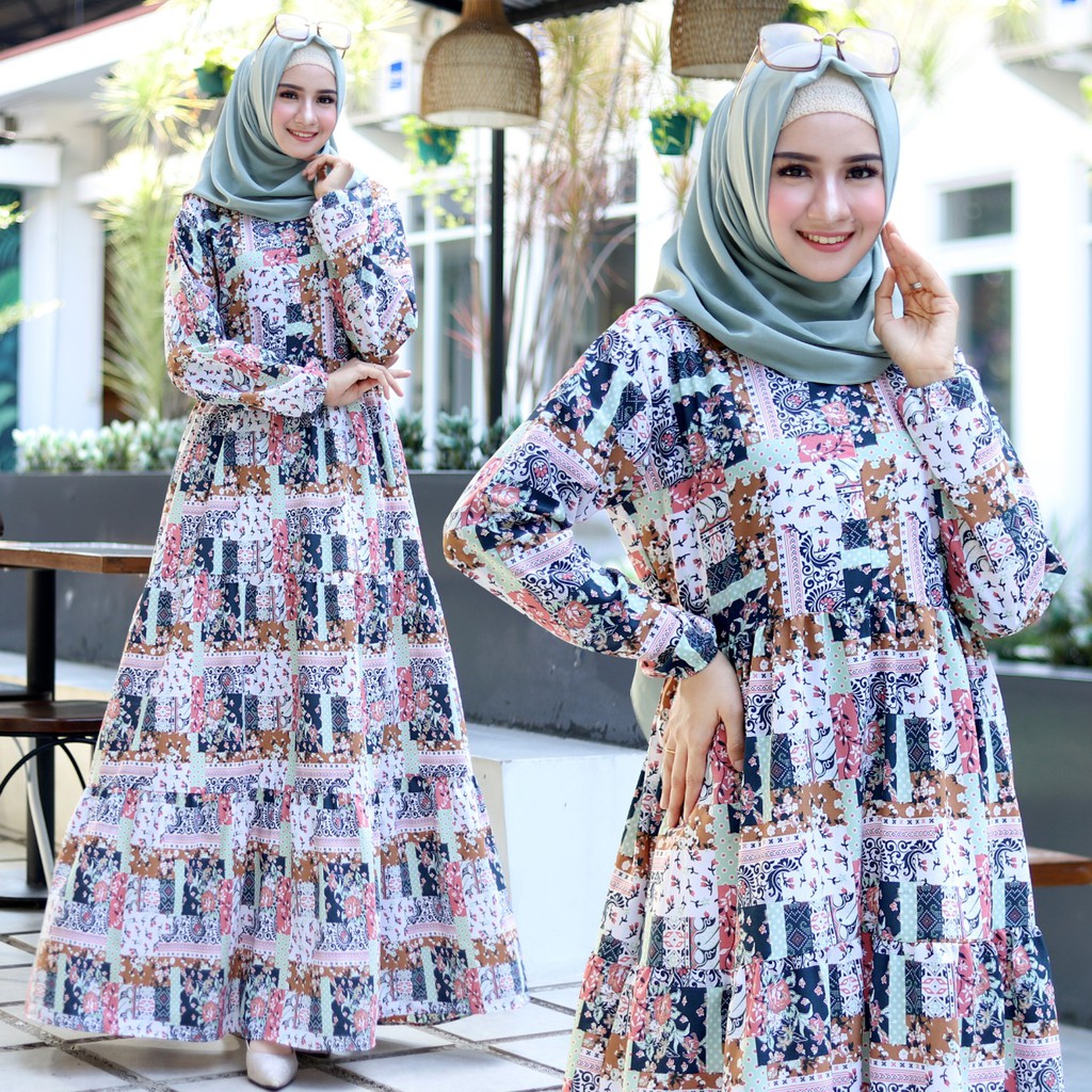 HOPYLOVY - Maxi Dress Casual Muslim Olivia Motif