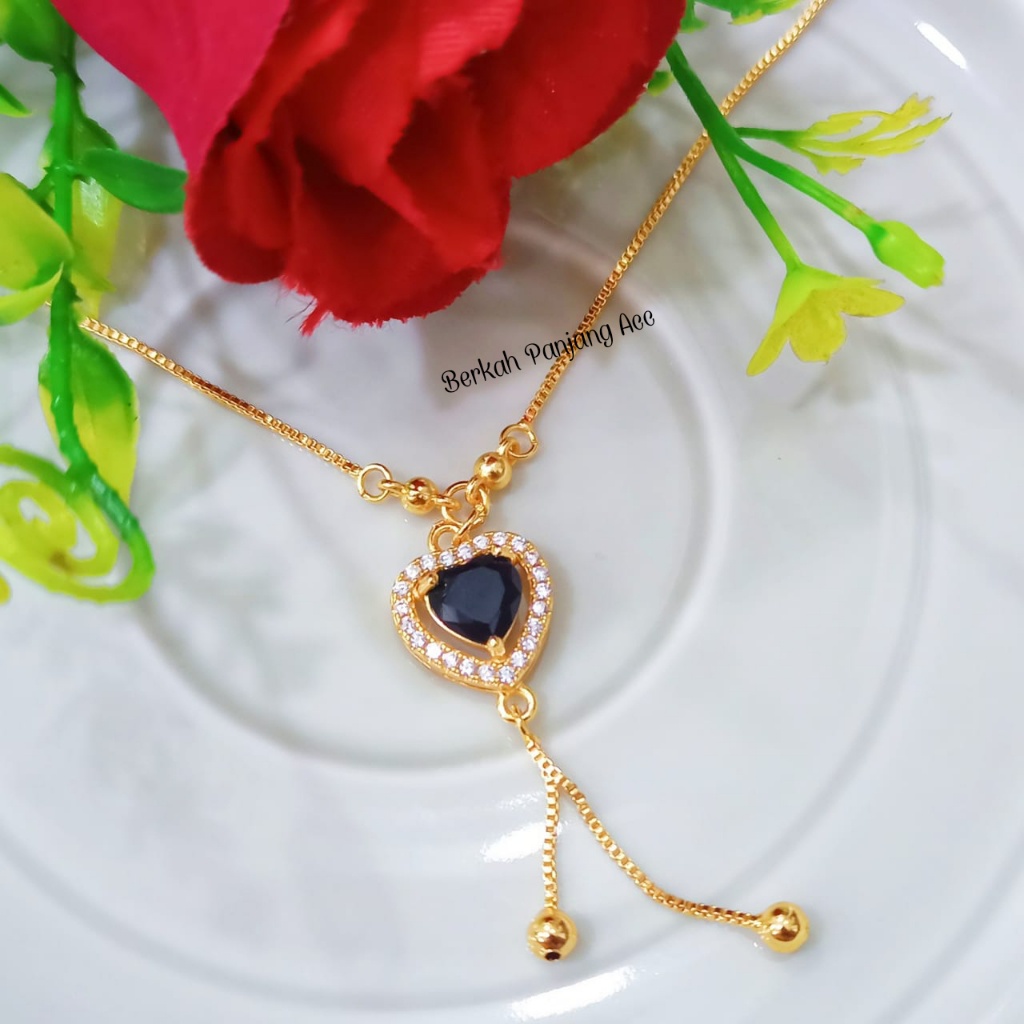 Kalung Wanita model Love Permata Hitam/Black Elegan Anti Karat/Tidak Luntur