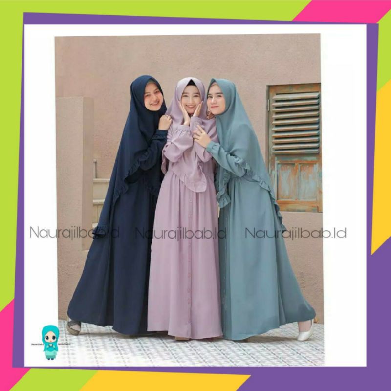 [ TERLARIS ] elbina set dress gamis + outer + khimar || Size S M L XL || FASHION MUSLIMAH 2021