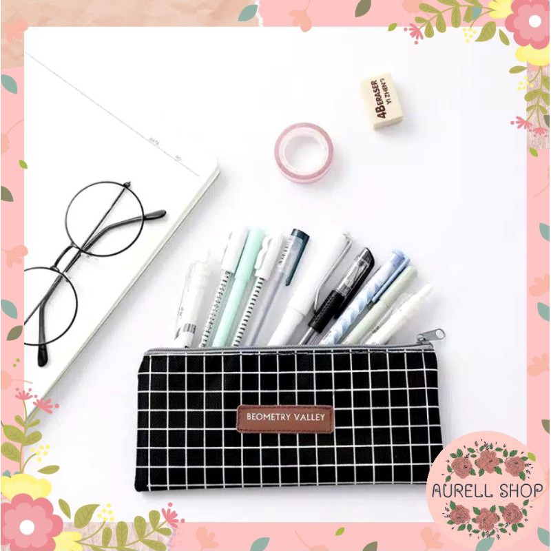 Tempat Pensil Geometry Valley Pencil Case Impor / Tempat Kosmetik / Tepak Pensil-2