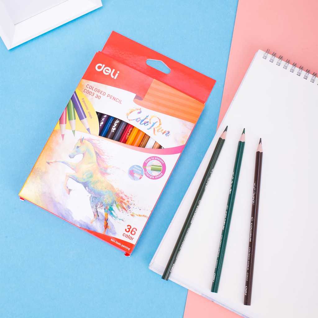 Deli Pensil Warna 12/18/24/36 warna menghasilkan warna warni yang halus, tidak beracun EC00330-5