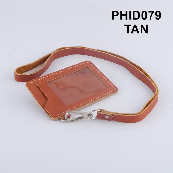 

gantungan ID card kulit asli warna tan - id card holder