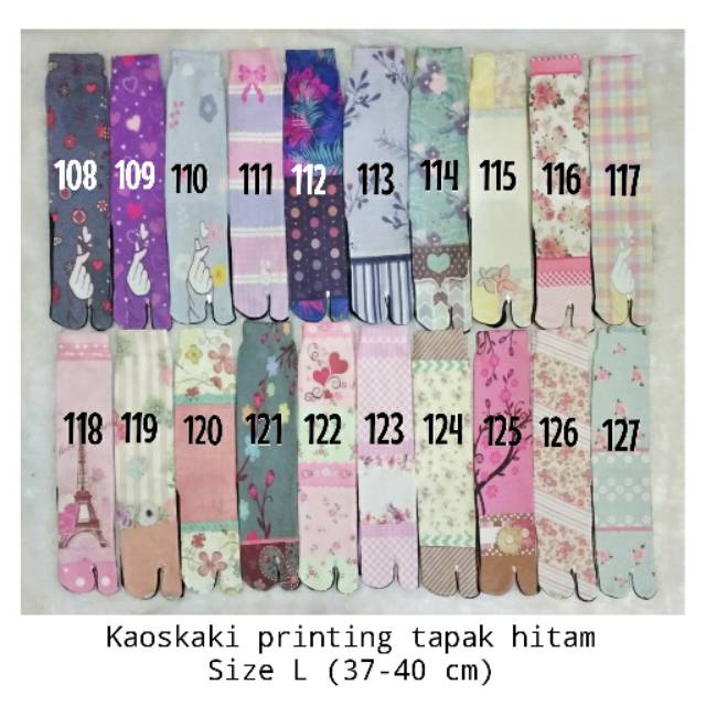 Kaos kaki jempol PRINTING shabby chic tapak hitam