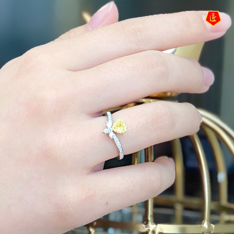 [Ready Stock]Fashion Simple Canary Citrine Heart-Shaped Ring