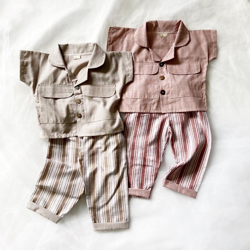 ONIO SET (celpan) Unisex | setelan stripe celana panjang anak usia 1-4tahun