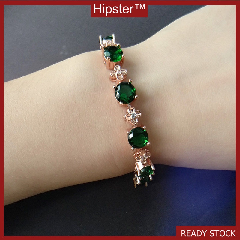 Hot Sale Lucky Four-Leaf Clover Full Diamond Natural Emerald Bracelet