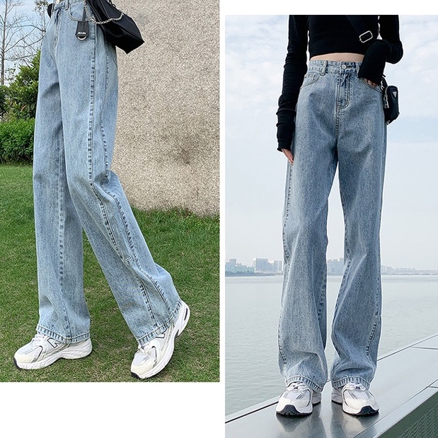 Biru Baru Korean Style Celana Jeans Wanita  /Highwaist Celana Jeans Panjang Wanita Loose