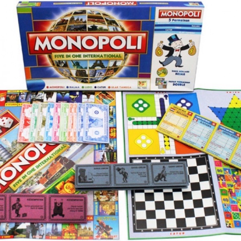 mainan monopoli set 5 in 1 free halma ludo catur ular tangga board game monopoly set multi fungsi