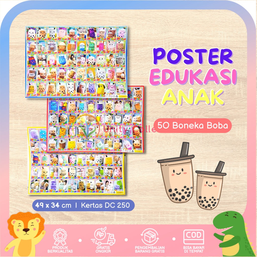 Poster Mainan Tepuk Anak Gambar Motif Boba Isi 50 Kotak