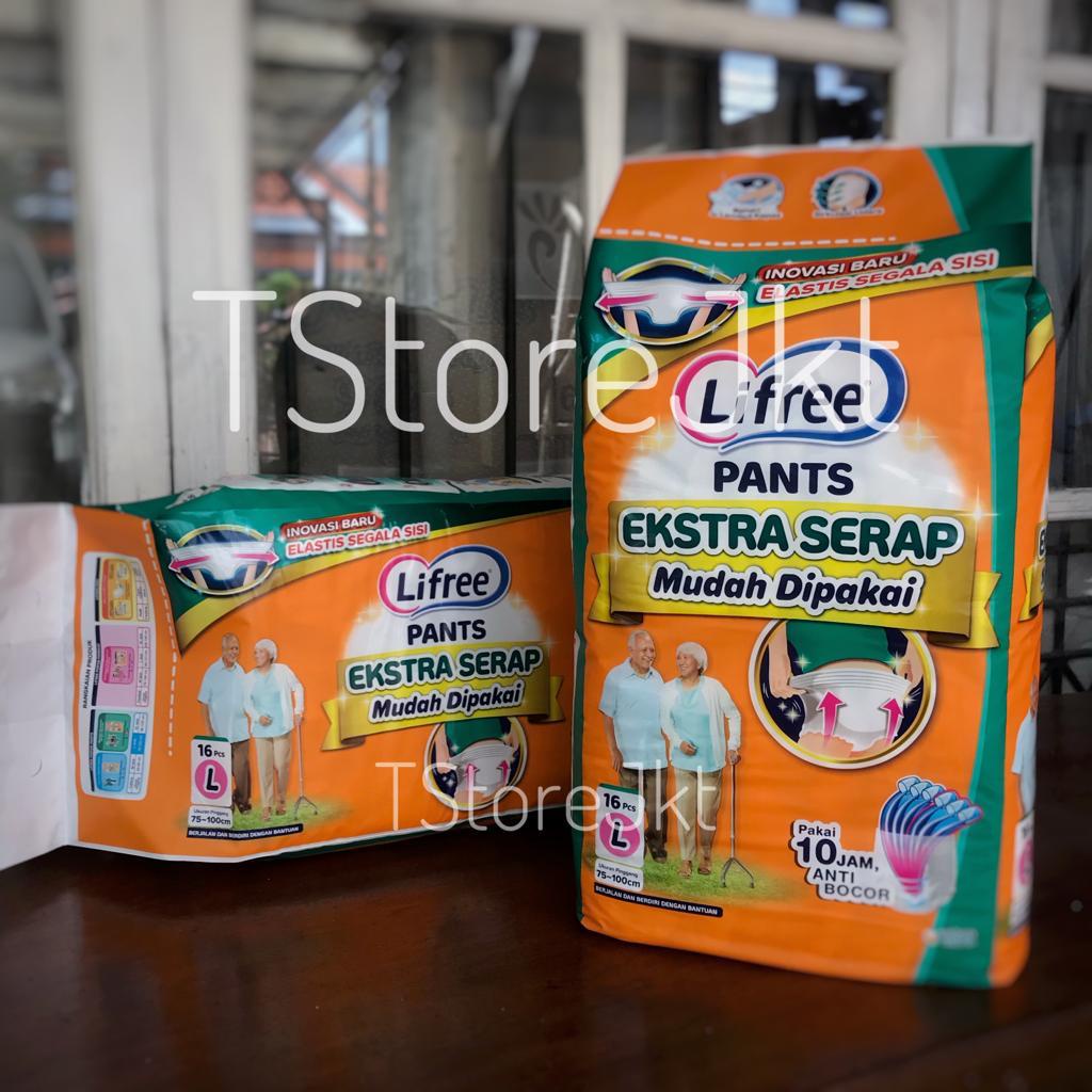 Lifree Popok Celana Dewasa Ekstra Serap [L8, L16 &amp; XL6, XL12]