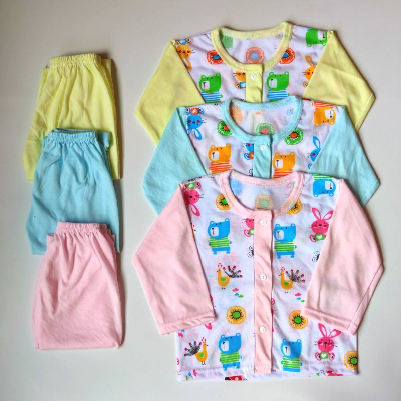 Setelan Baju Panjang Bayi Perempuan Laki Laki 3 6 9 12 Bulan Putih