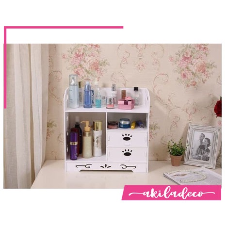 Rack Cosmetic Storage Double Drawer Minimalis Rak Parum Rak Meja Rias Serbaguna Moderen