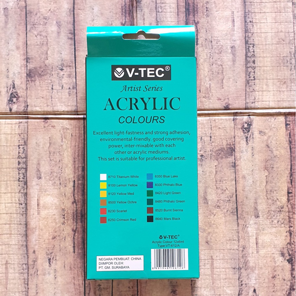 1set Cat Akrilik V-Tec 12 Warna Tube 6ml - Acrylic Colour Artist Series