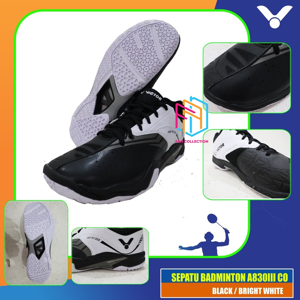 VICTOR SHA830IIICA / SHA 830 III CA / A 830 SEPATU BADMINTON ORIGINAL - BLACK B WHITE