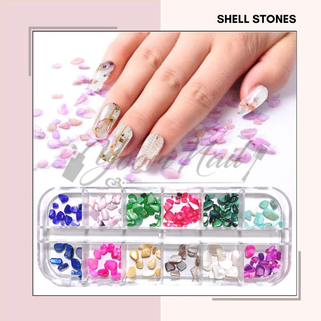 Shell stones flakes 12 warna nail art potongan batu kerang flake ocean