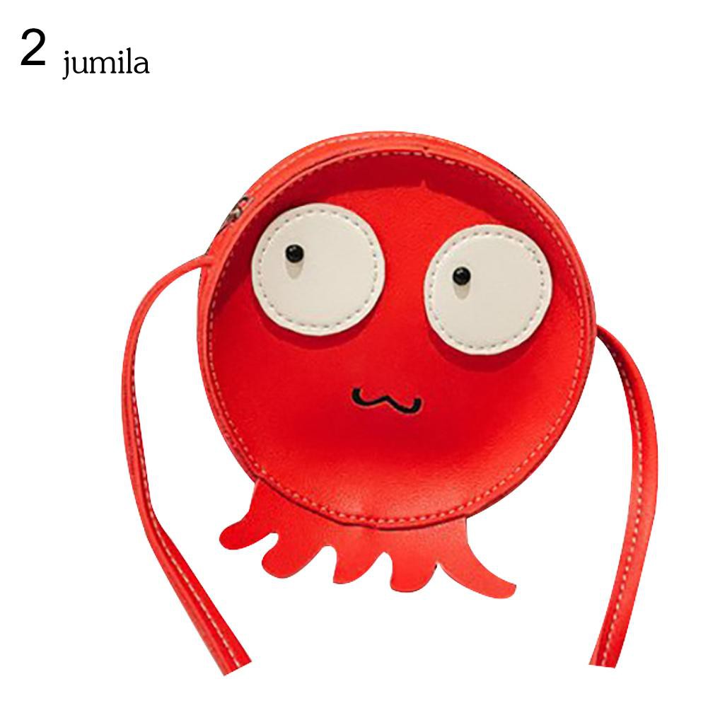 Tas Selempang Mini Motif Kartun Gurita Lucu Resleting Penutup Untuk Wanita Anak Perempuan