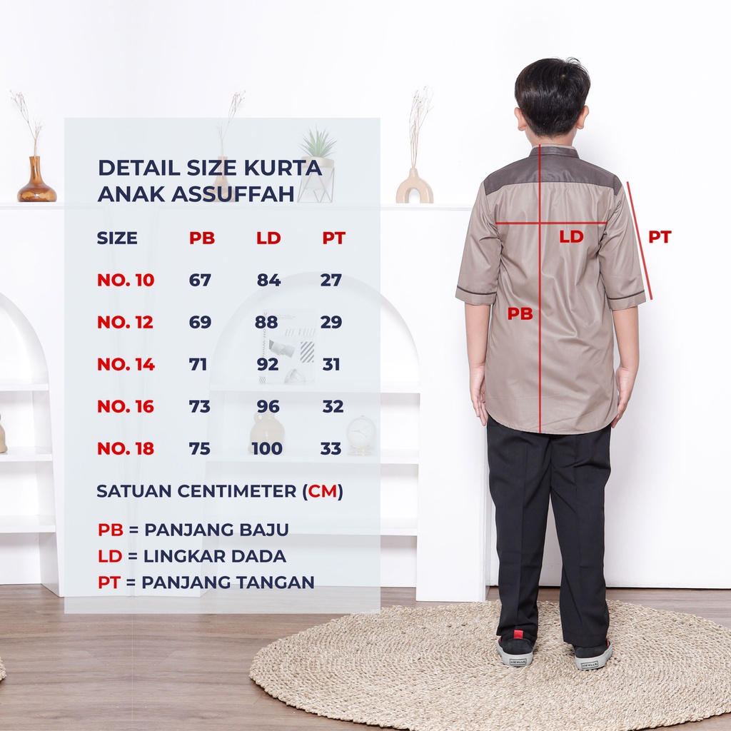 Atasan Baju Koko Anak Kurta Premium 9-18 Tahun Lengan 3/4 Hasan Series Original Assuffah