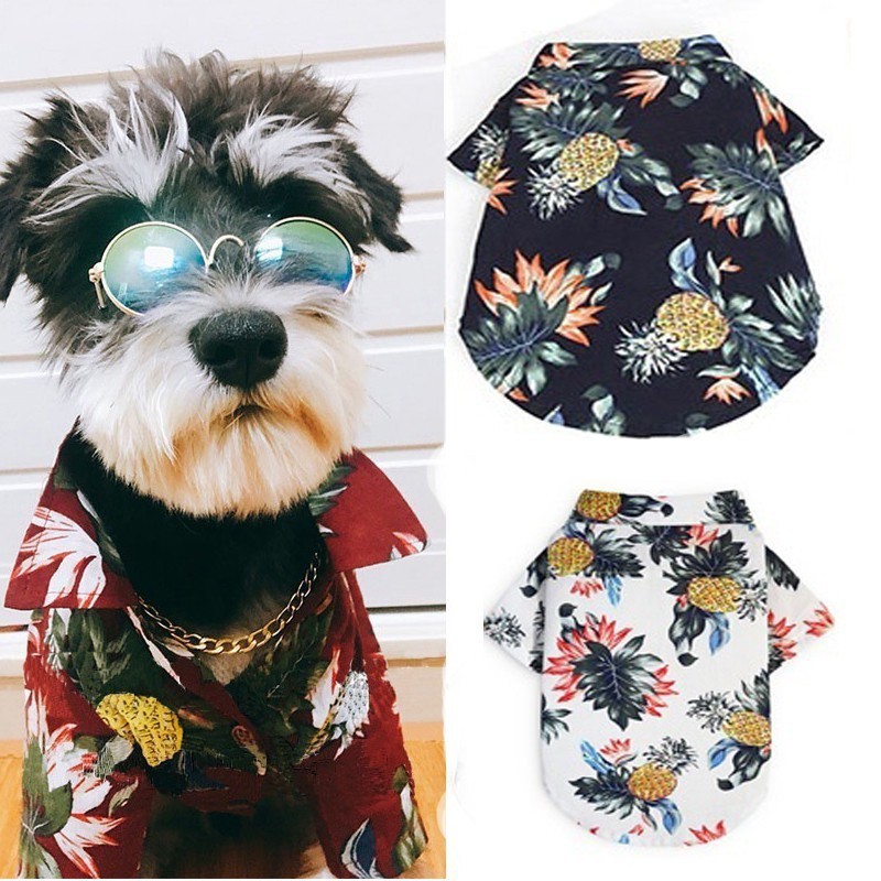 Baju Anjing/Kucing Musim Panas Pohon Kelapa Nanas Cetak Kemeja Pantai Hawaii