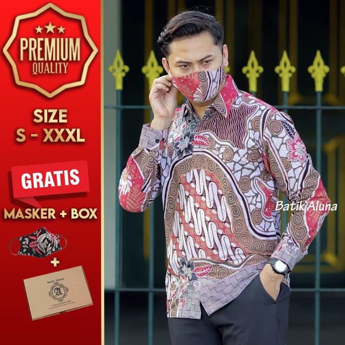 BAJU KEMEJA BATIK PRIA LENGAN PANJANG BATIK ALUNA PREMIUM ATASAN TRADISIONAL COWOK COWO LAKI MEWAH M