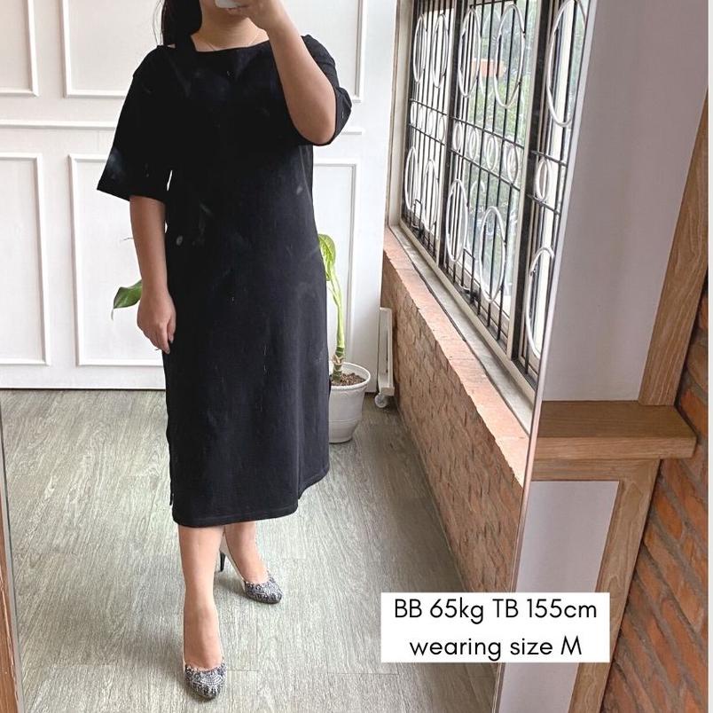 ✶ GU UNQ Long Cotton Terry Dress - Asymmetric Dress Wanita Cotton Original Branded ❅