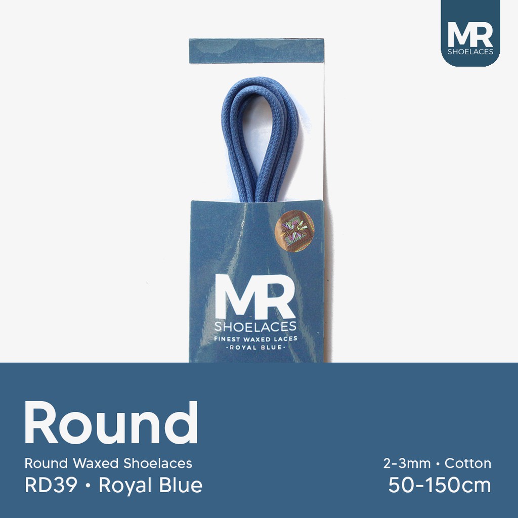 MR Shoelaces RD39 Royal Blue (Bitu) Tali Sepatu Lilin 2-3mm Bulat Round 50cm 60cm 70cm 80cm 90cm 100cm 120cm 150cm (Waxed Laces) - Premium Shoelace