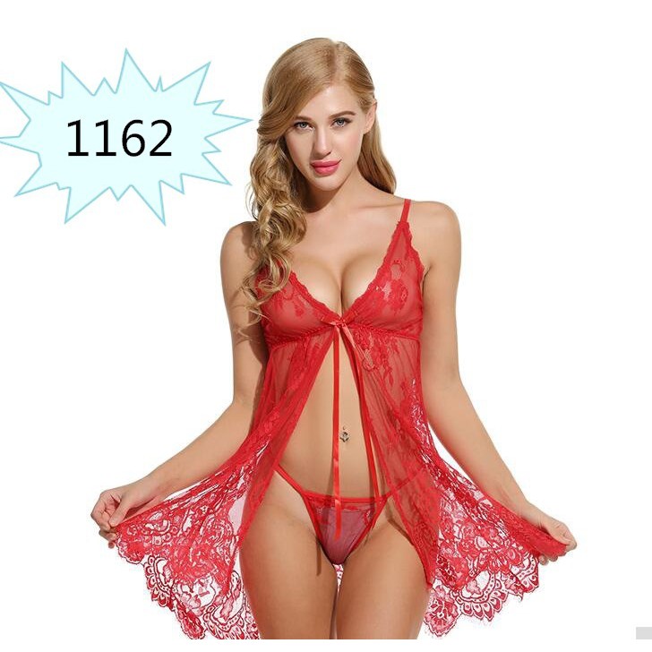 Sexy Lingerie Wanita Baju Tidur Transparan Lace Sleepwear Seksi-merah