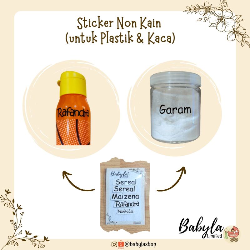 Sticker Nama anti air custom (untuk plastik/kaca) botol, kotak makan