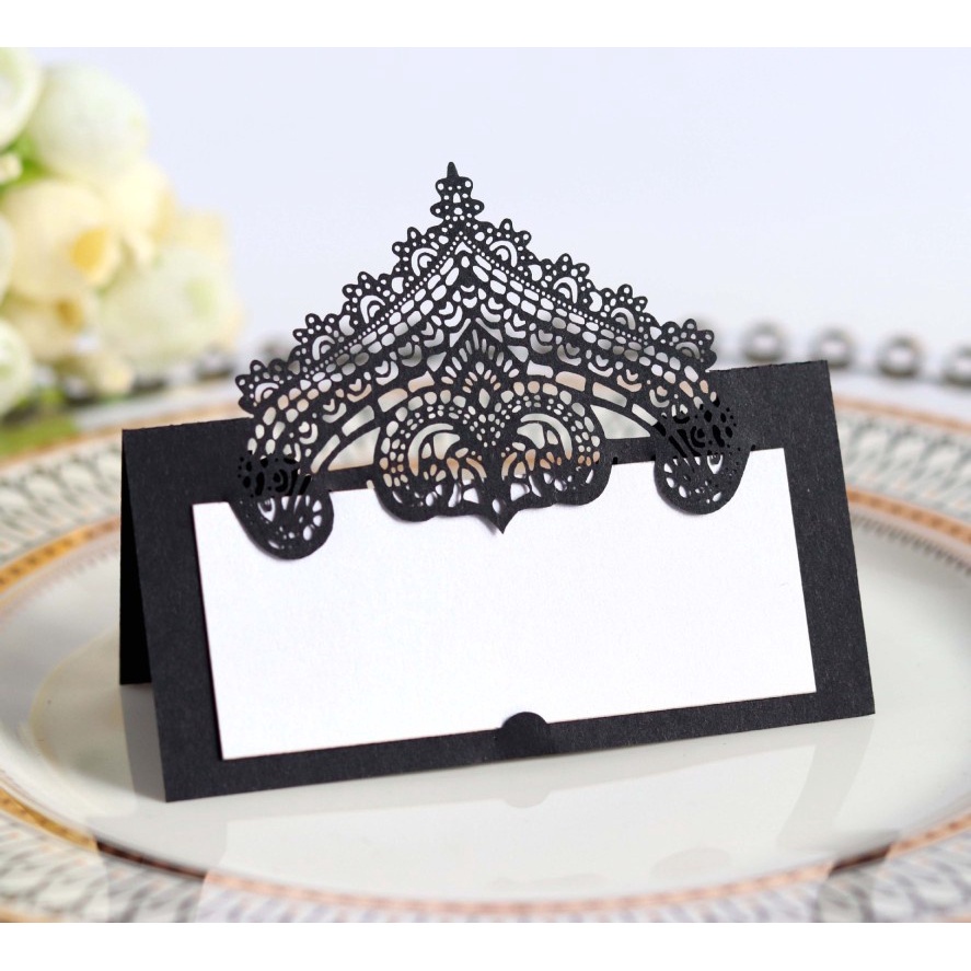 50pcs 3D Laser Cut Lace Name Place Card Wedding Birthday Party Table Decals