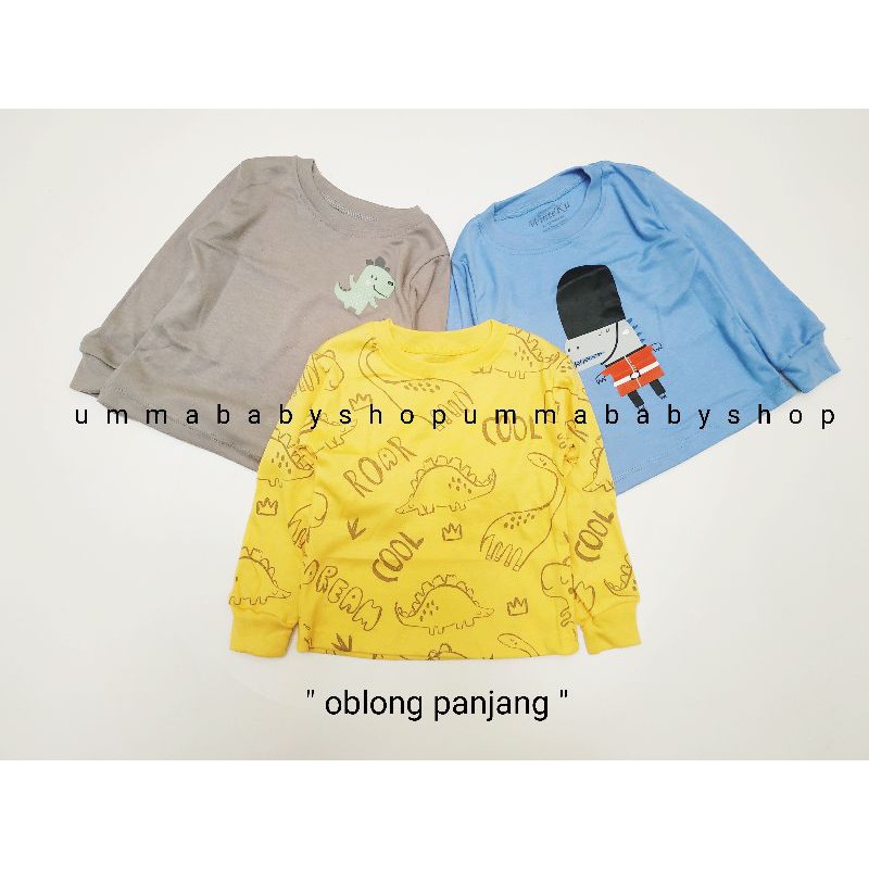 3 Helai Kaos Oblong Bayi Lengan Panjang Pendek Kutung Cotton Premium Dino Series SNI