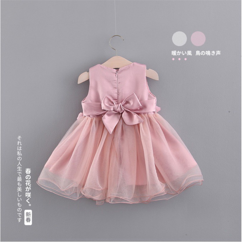 DP91- Dress bayi/baju dress anak /gaun pesta anak perempuan motif tiga bunga warna dusty pink dan putih